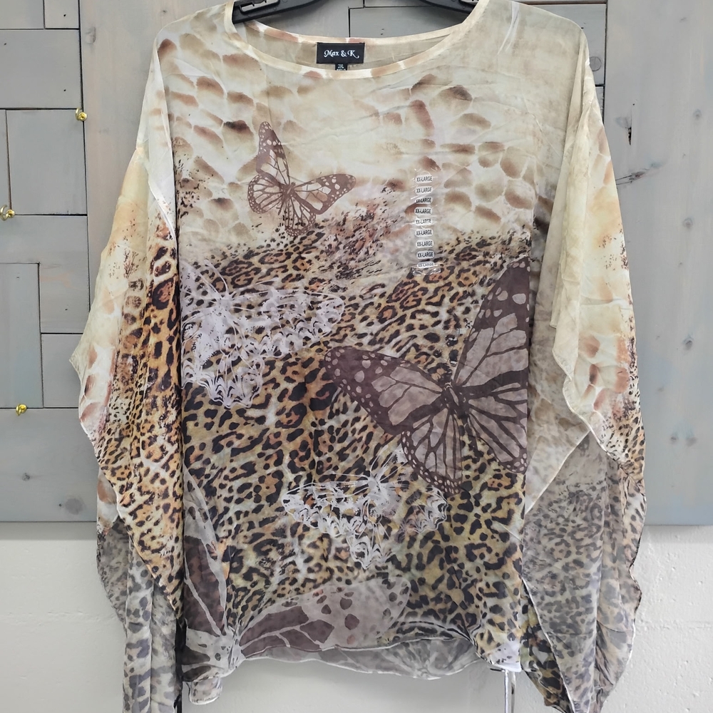 John Mark Women's Butterfly Print Top - Brown and Cream